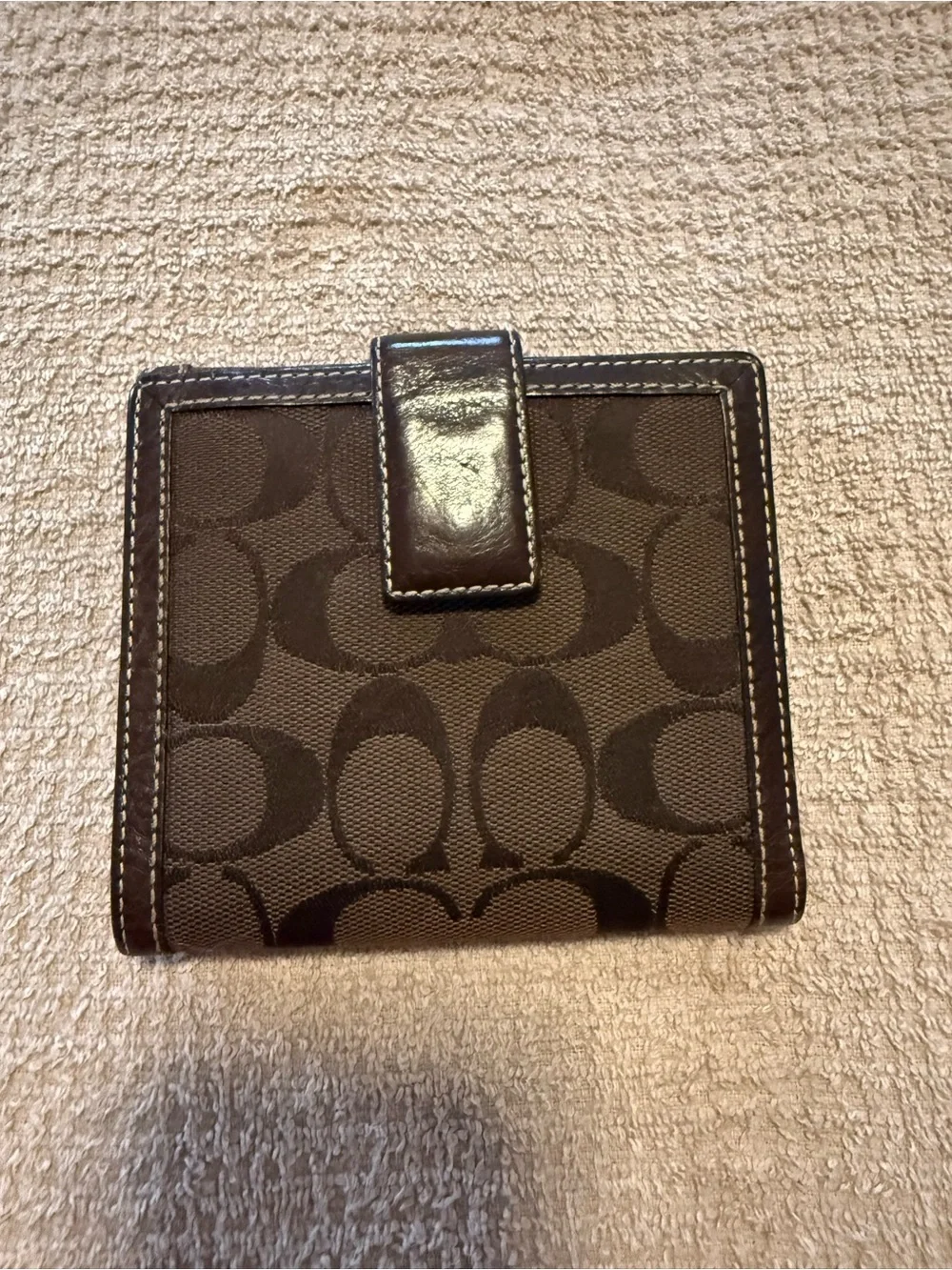 Coach Brown Signature Canvas Compact Wallet